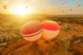 Cappadocia air balloons flying at dawn in Turkey Royalty Free Stock Photo