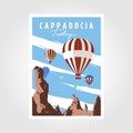 Cappadocia hot air balloon flight poster. Travel to Turkey. Retro poster, vintage banner