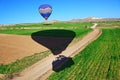 Hot air balloons ride in spring landscape Turkey
