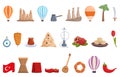 Cappadocia icons set cartoon vector. Travel balloon