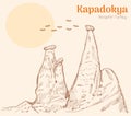 Cappadocia - nevsehir turkey. hand drawing vector illustration