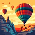 Hot air balloons over Cappadocia rocks landscape. Adventure travel in Turkey concept Royalty Free Stock Photo