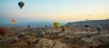 Cappadocia, Turkey: Balloon flight at dawn, beautiful view of the mountains and balls