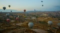 Cappadocia, Turkey: Balloon flight at dawn, beautiful view of the mountains and balls