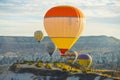 13.10.2022. Cappadocia, Turkey. breathtaking shot of several colorful hot air balloons flying over Cappadocia's