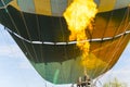 Cappadocia, Turkey. closeup view of a hot air balloon letting the fire go and starting to take off Royalty Free Stock Photo