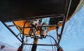 Cappadocia Turkey - December 06 2019 close up Voyager Balloons captain control the fuel on hot air balloon flight