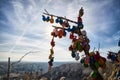 Cappadocia, Turkey - December 20, 2019: Ethnic things and toys and view from top place on the strange landscape in the Cappadocia