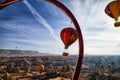 Cappadocia, Turkey - December 20, 2019: Ethnic things and toys and view from top place on the strange landscape in the Cappadocia