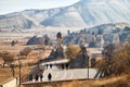 Cappadocia, Turkey - December 20, 2019: View on Cappadocia valley near Gerome city with strange yellow landscape