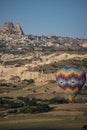 Cappadocia, Turkey, Uchisar, hot air balloons, adventure, fairy, landscape, natural wonders, valley, nature, aerial view Royalty Free Stock Photo