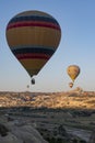 Cappadocia, Turkey, Uchisar, hot air balloons, adventure, fairy, landscape, natural wonders, valley, nature, aerial view Royalty Free Stock Photo