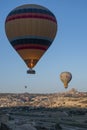 Cappadocia, Turkey, Uchisar, hot air balloons, adventure, fairy, landscape, natural wonders, valley, nature, aerial view Royalty Free Stock Photo