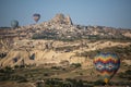 Cappadocia, Turkey, Uchisar, hot air balloons, adventure, fairy, landscape, natural wonders, valley, nature, aerial view Royalty Free Stock Photo