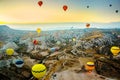 Cappadocia, Turkey: Hot Air Balloons are flying during sunrise