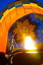 Cappadocia, Turkey: Inflation of hot air balloon. Balloon bottom view of the fire