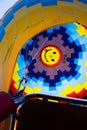 Cappadocia, Turkey: Inflation of hot air balloon. Balloon view of the inside of the balloon from the basket