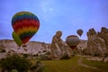 Cappadocia, Turkey - JUNE 01,2018: Festival of Balloons. Flight on a colorful balloon between Europe and Asia. Fulfillment of desi Royalty Free Stock Photo