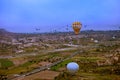 Cappadocia, Turkey - JUNE 01,2018: Festival of Balloons. Flight on a colorful balloon between Europe and Asia. Fulfillment of desi Royalty Free Stock Photo