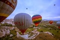 Cappadocia, Turkey - JUNE 01,2018: Festival of Balloons. Flight on a colorful balloon between Europe and Asia. Fulfillment of desi Royalty Free Stock Photo