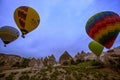Cappadocia, Turkey - JUNE 01,2018: Festival of Balloons. Flight on a colorful balloon between Europe and Asia. Fulfillment of desi Royalty Free Stock Photo