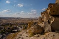 CAPPADOCIA, TURKEY. The old troglodyte settlement of Cavusin, where you can see the oldest rock cut church in the region Royalty Free Stock Photo