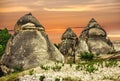 Cappadocia, Turkey. Sunset volcanic rock landscape Royalty Free Stock Photo