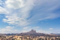 Cappadocia, Uchisar town and blue sky. Anatolia, Turkey