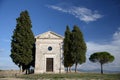 Cappella della Madonna di Vitaleta - Tiny, secluded chapel framed by cypress trees Royalty Free Stock Photo