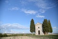 Cappella della Madonna di Vitaleta - Tiny, secluded chapel framed by cypress trees Royalty Free Stock Photo