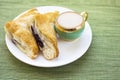 Cappuccino and blueberry cobbler puff pastry breakfast