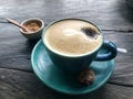 Cappuccino . Coffee and brown sugar. Blue Royalty Free Stock Photo