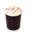 Cappuccino coffee in take away paper glass on white