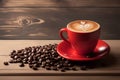 cappuccino cup with latte art and coffee beans generative AI illustration Royalty Free Stock Photo