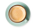 Cappuccino foam, coffee cup top view on white background Royalty Free Stock Photo