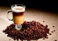 Cappuccino glass with coffee beans