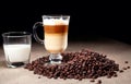 Cappuccino glass with coffee beans