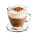 Cappuccino. Glass cup with coffee and saucer. A drink in a cup. Isolated on transparent background