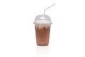 Cappuccino ice coffee take away plastic cup isolate on white background with clipping path