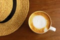 Cappuccino or latte coffee with hat