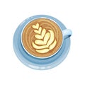 Cappuccino or latte cup with hearts design on top, drawings on coffee crema vector Illustration on a white background