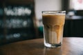 Cappuccino or Latte ice coffee made from milk on the wood table in coffee shop