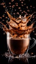 cappuccino latte macchiato splash high speed photograhic drink macro shot Royalty Free Stock Photo