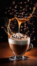 cappuccino latte macchiato splash high speed photograhic drink macro shot Royalty Free Stock Photo