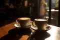 Sunrise Cappuccino Moments Steamy Elixir on Wooden Surface