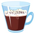 Cappuchino in glass cup. Cartoon milked coffee icon