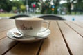 Cappucino Coffee Mug With Blurred City Background