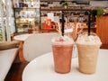 Cappucino Frappe and Frappuccino on white table