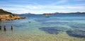 Caprera Island and Spiaggia di Cala Portese harbor at the Tyrrhenian Sea coastline with Isola Porco island, La Maddalena
