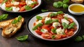 Caprese salad with cherry plum tomatoes, mozzarella cheese and basil. Healthy vegetarian food Royalty Free Stock Photo